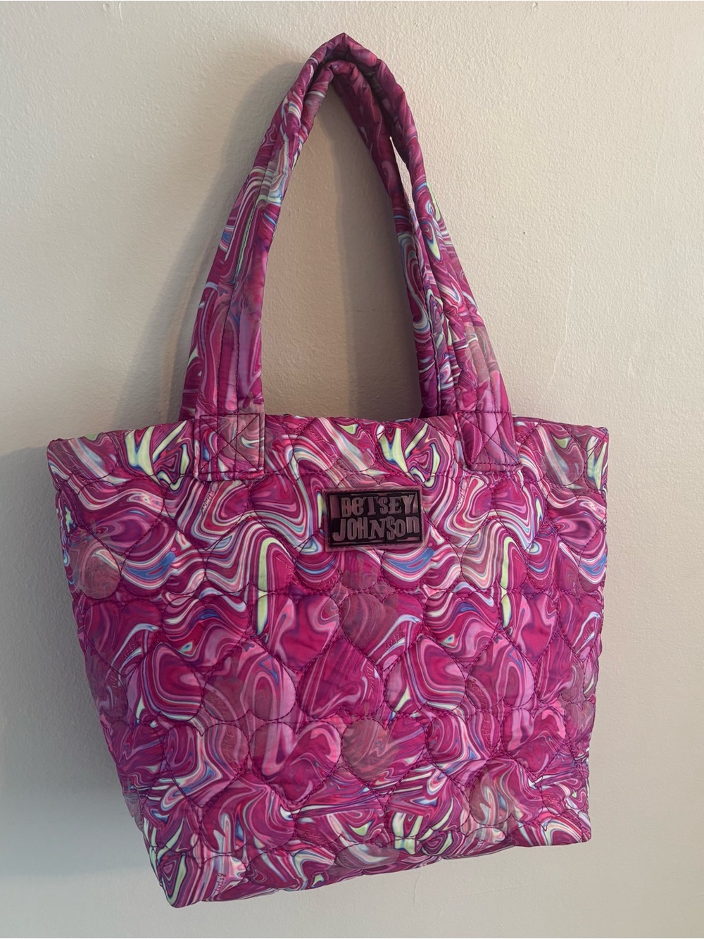 Betsey Johnson Pink Marble Quilted Tote